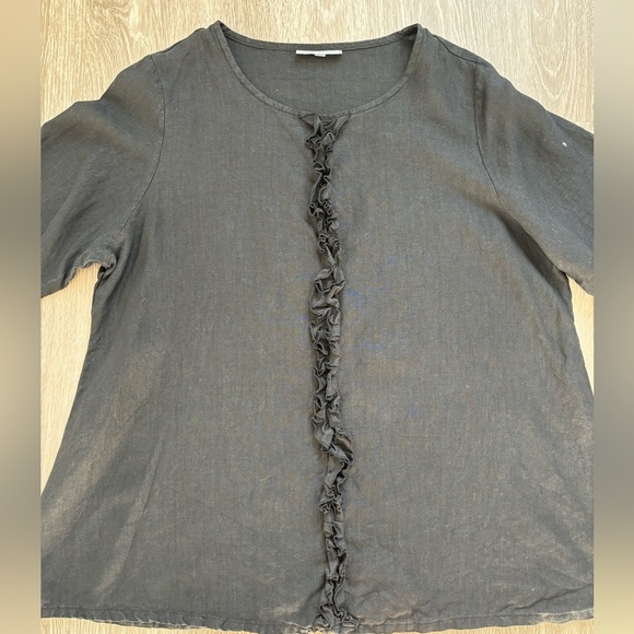 Bryn Walker Top Womens Lrg Black Lagenlook Linen 3/4 Sleeve‎ Ruffle Boho Minimal - Picture 3 of 10